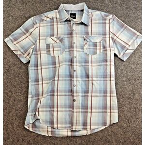 7 Diamonds Mens Short Sleeve Button Up Pocket Light Blue Plaid Size Large